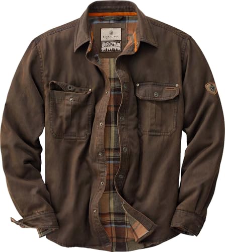 Legendary Whitetails Men's Journeyman Shirt Jacket, Flannel Lined Shacket for Men, Water-Resistant Coat Rugged Fall Clothing, Tobacco, Medium