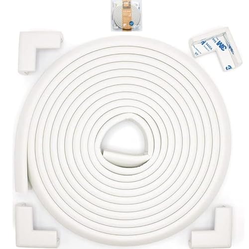Roving Cove Slim-Fit Corner Edge Protector for Baby Proofing (Small 15ft Edge 4 Corners), Furniture Safety Bumper Guard, Soft NBR Rubber Foam, 3M Adhesive, Oyster White (Off White)
