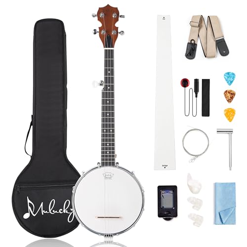 Mulucky 5 String Banjo Mini - 28 Inch Travel Banjo Sapele Body Closed Solid Back Beginner Kit With Gig Bag Picks Strings Strap - B806