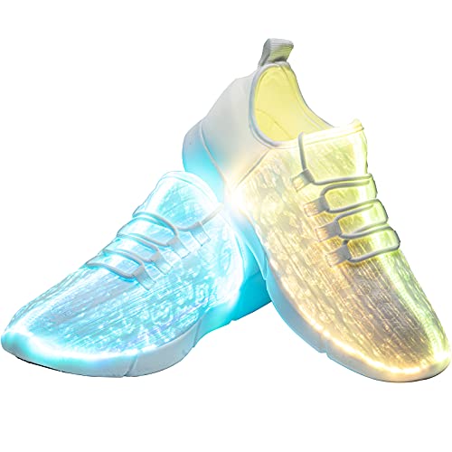 PYYIQI LED Fiber Optic Shoes Light Up Sneakers for Women Men Luminous Trainers Flashing Sneakers for Festivals, Christmas, Halloween, New Year Party with USB Charging, White 47