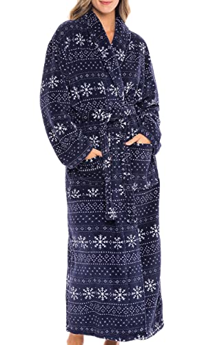 Alexander Del Rossa Women's Plush Fleece Robe, Warm Bathrobe, Small-Medium Navy Blue with Nordic Snowflakes (A0117R75MD)