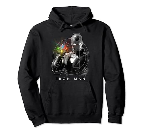 Marvel Avengers Endgame Glowing Stones Logo Overlay Portrait Pullover Hoodie