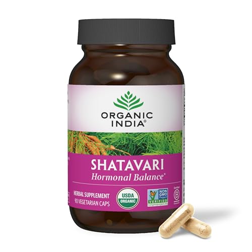 ORGANIC INDIA Shatavari Herbal Supplement - Supports Hormonal Balance, Immune and Inflammatory Response, Vegan, Gluten-Free, USDA Organic, Supports Reproductive Health - 90 Capsules