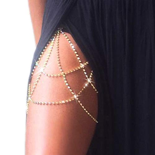 Victray Crystal Leg Chain Glitter Body Chains Beach Thigh Chain Fashion Body Jewelry Accessory for Women and Girls (Gold)