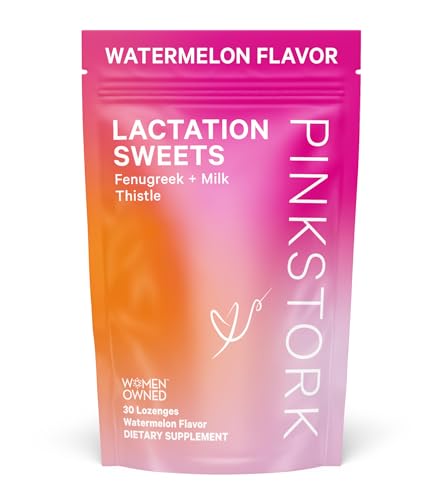 Pink Stork Lactation Sweets Supplement, Breastfeeding Snacks with Fenugreek and Milk Thistle to Support Breast Milk Supply - 30 Watermelon Candy Drops (Packaging May Vary)