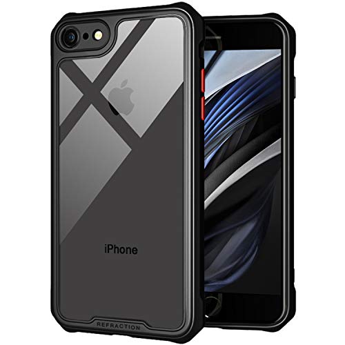 TENOC Phone Case Compatible for iPhone SE 2020 & iPhone 7 & iPhone 8 Case, Clear Back Cover Bumper Cases for SE/7/8 4.7-Inch, Black