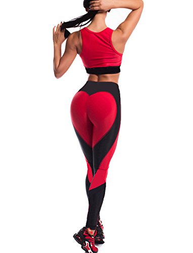 SEASUM Women Yoga Pants Heart Shape Patchwork Leggings High Waist Capris Workout Sport Fitness Gym Tights M