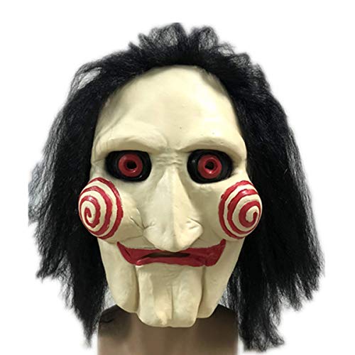 Utaomld The Puppet Mask Cosplay Halloween Horror Role Play Costume Mask Latex Adult Scary Mask with Long Hair Man Women Dress Up Mask Garden Yard Masquerade Party Props