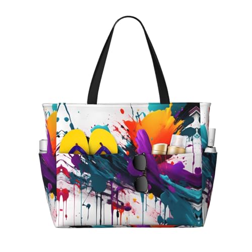 paint splatter Large Capacity Beach Travel Bag - Waterproof Zipper Vacation Tote for Sandproof Storage, and Camping