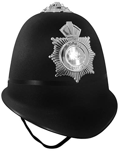 Nicky Bigs Novelties Adult Black English Bobby Police Helmet - British Policeman Badge Hat - Halloween Replica Costume Accessory, Black, One Size