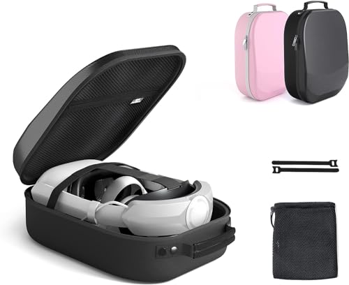 Aubika Carrying Case for Oculus Quest 2/Meta Quest 3/Pico 4, Compatible with Elite/Battery Headset Strap Accessories, Hard Travel Case - Black