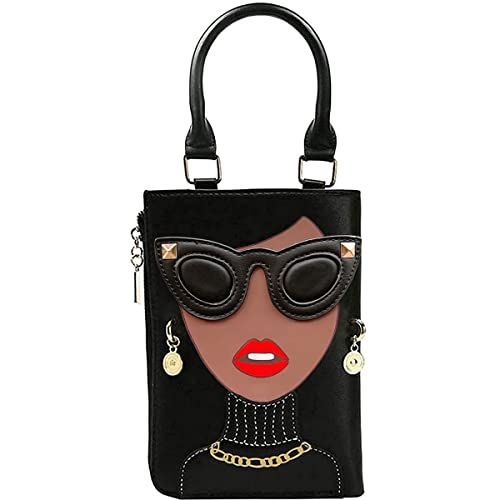 Novelty Unique 3D Lady Face PU Leather Top Handle Satchel Handbags for Women Funky Tote Purse Hobo Crossbody Shoulder bags (Black)