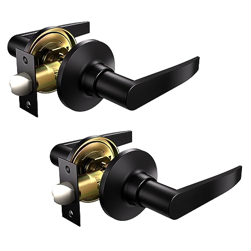 VICMEON 2 Pack Passage Lever Door Handle, Classic Keyless Door Lever Set, Passage Door Lever for Hallway and Closet, Reversible for Right and Left Side, Matte Black
