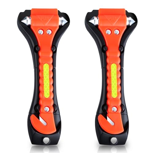 WONDER POINT Car Window Breaker, Safety Hammer - Emergency Escape Tool, Window Breaker Seatbelt Cutter, Life Saving Survival Kit With Light Reflective Tape(2-Pack)