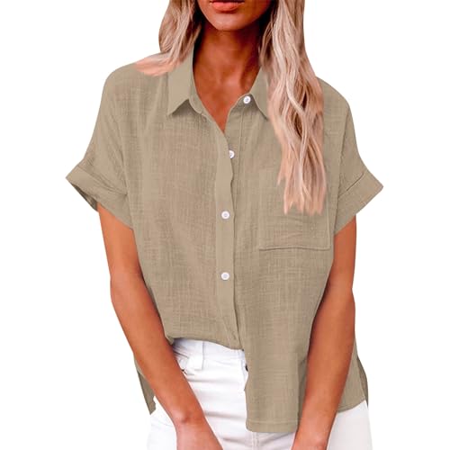 Womens Dress Shirts Short Sleeve Top White Linen Shirt Women Button Down Blouse Cotton Linen Button Up Shirt Women Women's Blouses & Button-Down Shirts Linen Black Button Up Shirt Women