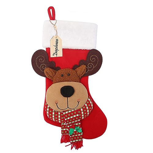 Xinoe Christmas Stocking,21 inch Christmas Stockings with Wood Name Tag,3D Reindeer Christmas Stocking,for Family Holidays and Christmas Tree Fireplace Decoration(Red)