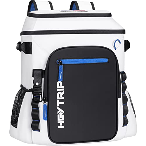 Heytrip Cooler Backpack 54 Cans Insulated Cooler Bag with Sternum Strap, Keep Freeze for 20 Hours, Waterproof & Leak-Proof Cooler with Multi-Compartments(White)