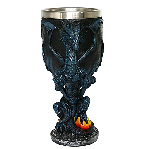 alikiki Medieval Fantasy Blue Dragon Goblet - Dungeons and Dragons gifts Party Decoration - D&D Game chalice cup of Thrones Merchandise 7oz Stainless Steel Gothic Drinking cups