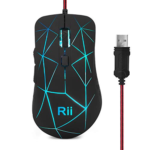Rii RGB Wired Gaming Mouse, USB Optical Computer Mice with 6 Programmable Buttons,3200 DPI Adjustable,7 Color Backlit for Laptop PC Gamer Computer Desktop