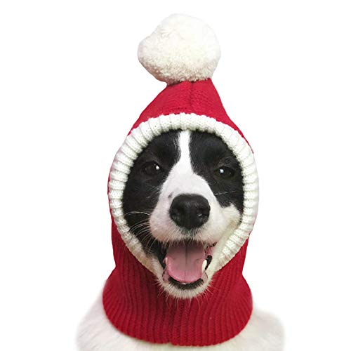 Christmas Dog Hat Costume for Large Medium Dog Warm Winter Dog Hat Neck Ear Warmer Headband Protector for Golden Retriever Labrador(X-Large, Red)