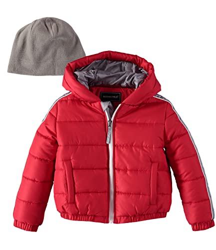 Rothschild Boys' Bubble Puffer Jacket with Bonus Fleece Hat (Red, 10-12)