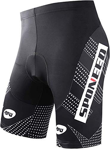 sponeed Men's Padded Cycling Pants Pad Biker Cycle Shorts Biking Bottoms Triathlon Bicycle Tights US M Black White