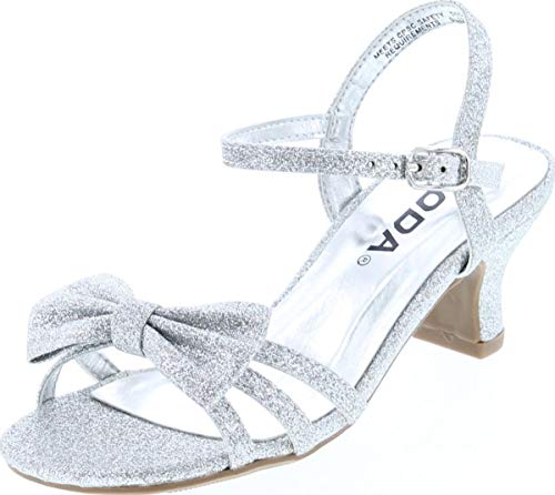 Soda Girly-2 Children's Girl's Open Toe Slingback Block High Heel Sandals (Silver Glt, numeric_4)