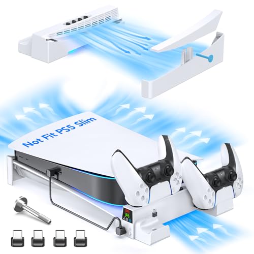 OIVO PS5 Horizontal Stand and Cooling Station with 3-Level Cooling Fan, Dual PS5 Controller Charger for Playstation 5 Controller, Horizontal PS5 Cooling Stand