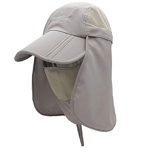 Surblue Quick-Drying Outdoor Cap UV Protection Sun Hats Fishing Hat Neck Face Flap Hat UPF50+ Light Grey