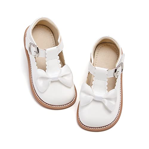 Kiderence Toddler Little Girls Mary Jane Dress Shoes School Oxford for Girls White Flats Size 13M