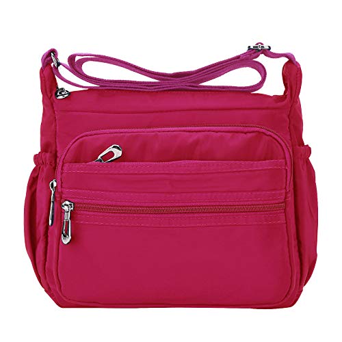 NOTAG Crossbody Bag for Women Waterproof Shoulder Bag Lightweight Messenger Bag Casual Nylon Purse Handbag with Multi-Pocket,2 Size (Large, Pink)