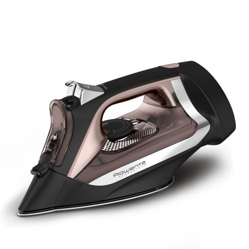 Rowenta, Iron, Access Stainless Steel Soleplate Steam Iron with Retractable Cord, Powerful Steam Diffusion, Auto-off, Anti-Drip, 1725 Watts, Ironing, Black Clothes Iron, DW2459