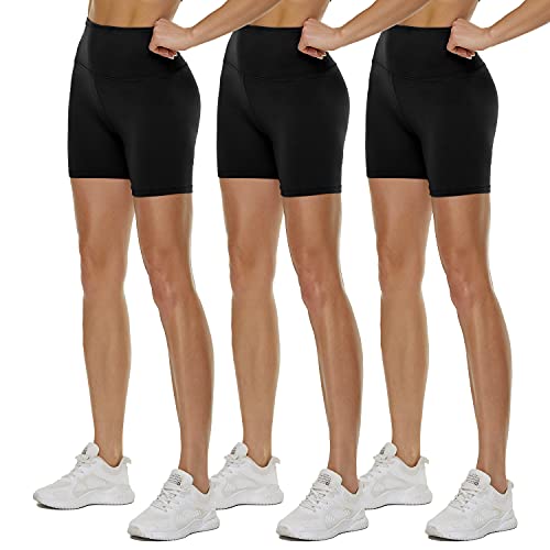 3 Pack High Waisted Biker Shorts for Women – 5'/8' Black Workout Yoga Athletic Novelty Shorts for Gym Running
