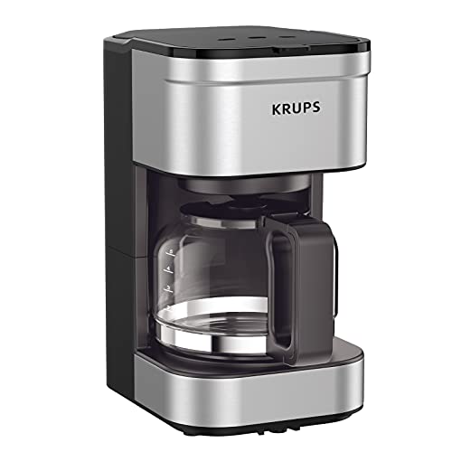 Krups Simply Brew Stainless Steel Drip Coffee Maker 5 Cup, Keep Warm Function, Reusable coffee filter, Ultra Compact 650 Watts Coffee Filter, Drip Free, Dishwasher Safe Pot, Silver and Black