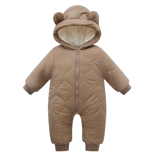 Babymine Newborn Unisex Baby Thicken Cartoon Outwear Bear Snowsuit Warm Fleece Lining Hooded Romper Jumpsuit (0-3M,khaki)