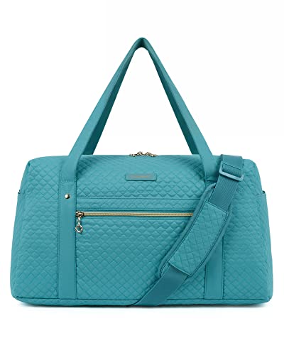 BAGSMART Travel Duffle Bag 31L Quilted Weekender Overnight Bag for Women with Laptop Compartment, Large Carry On Airport Bag with Wet Pocket & Shoe Bag for Business Trips, Sports (Lake Blue)