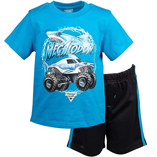 Monster Jam Trucks Megalodon Little Boys Graphic T-Shirt & Mesh Shorts Blue/Black 7-8