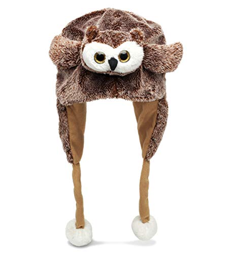 DolliBu Brown Owl Plush Hat - Super Soft Warm Hat With Ear Flaps, Funny Plush Party Crazy Hat, Stuffed Animal Bird Halloween Costume Toy Hat, Cozy Fleece Winter Hat For Kids & Teens - One Size