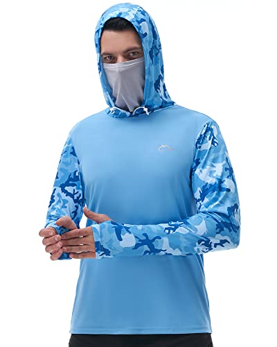 FISHEAL Long-Sleeve Fishing Hooded Shirts for Men - Lightweight Cooling Dry SPF Sunblock Thumb Holes Shirt with Breathable Neck Gaiter