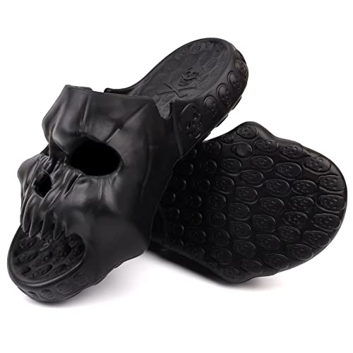 Skull Slides Sandals for Men Women,Non Slip Sport Sandals Cloud Cloudies Slides Slippers,Open Toe Slip on Comfy Beach Halloween Slides Shower House Home Indoor Outdoor Thick Soft Shoes Black Size