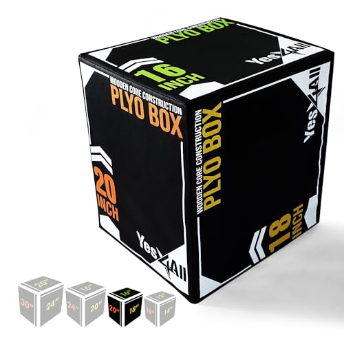 Yes4All 3-in-1 Soft Plyo Box Wooden Core – Safe for Shins - Non-Slip Multi-Use Plyometric Box for Jumping, Conditioning, and Strength Training - 20 x 18 x 16