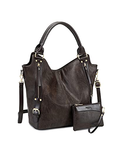Women Tote Bag Handbags PU Leather Fashion Hobo Shoulder Bags with Adjustable Shoulder Strap (L, Deep coffee)