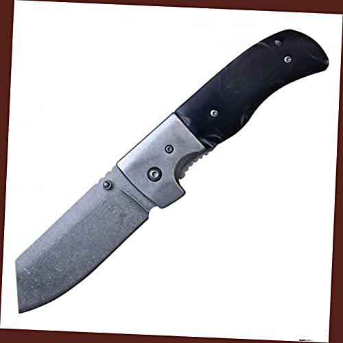 Spring-Assisted Folding Knife Black Pearl 3.25' Cleaver Carbon Sharp Blade Hunter Knife