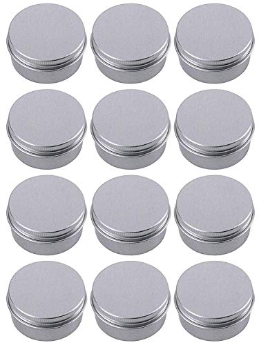 Hulless 0.5 Ounce Aluminum Tin Jar Refillable Containers 15 ml Aluminum Screw Lid Round Tin Container Bottle for Cosmetic,Lip Balm, Cream, 12 Pack.