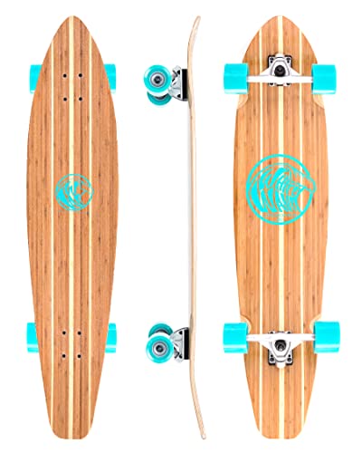 White Wave Bamboo Longboard Skateboard. Drop Deck Long Board for Cruising, Carving and Freestyle Fun. Great Board for Beginner, Intermediate, or Advanced Riders (Rebel)