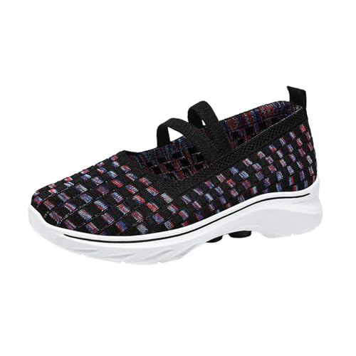 Shengsospp Women's Mesh Slip On Walking Sneakers Fashion Breathable Arch Support Comfort Lightweight Walking Sneakers Hands Free Slip Shoes 06_Black, 7