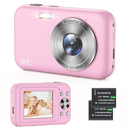 Kids Digital Camera for Photography - 44MP 1080P Point and Shoot Digital Cameras | Anti Shake Vlogging Camera for YouTube | 16X Zoom Small Digital Camera for Kids Girls Boys Teens Beginners