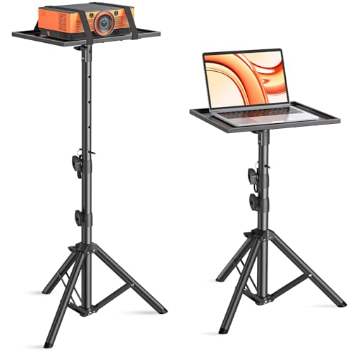 AMADA HOMEFURNISHING Projector Tripod Stand, 21' to 45' Height Adjustable Laptop Tripod Stand with Shelf, Projector Stand for Movies, Office, Home, Stage, or Studio, DJ Rack Holder, AMPS06