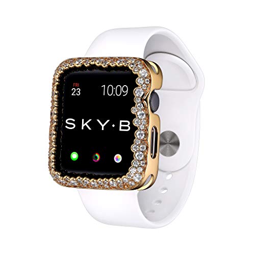 SKYB Champagne Bubbles Apple Watch Case for Women - Yellow Gold with Cubic Zirconia Rhinestones to Match Jewelry, Protective Scratch Resistant Liner, Easy to Attach to Bands, Fits Series 1, 2, 3