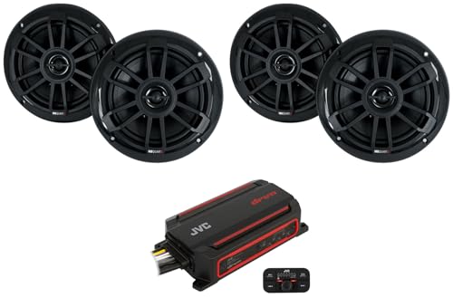 Audiosavings Bundle: JVC KS-DR2104DBT 300 Watt 4-Channel Bluetooth Amplifier Amp for ATV/UTV/RZR Bundle with (4) MB Quart NF1-116B 6.5' 80 Watt Marine 2-Way Coaxial Black Speakers for Boat (Items 5)